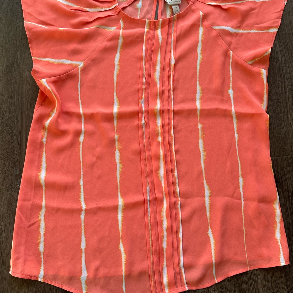 Worthington Coral and White Striped Blouse